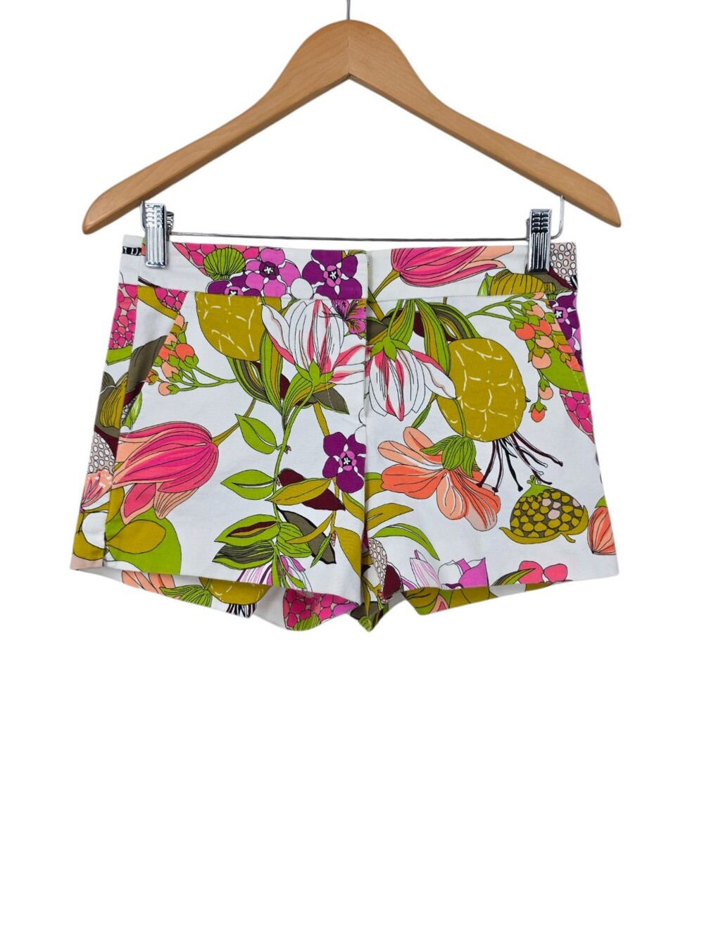 Trina Turk Flat Front Chino Shorts Colorful Tropical Botanical Floral Cotton